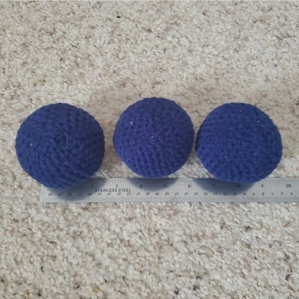 3 squeaky balls. Homemade no pop crochet balls for toddlers, puppy, cats &more.